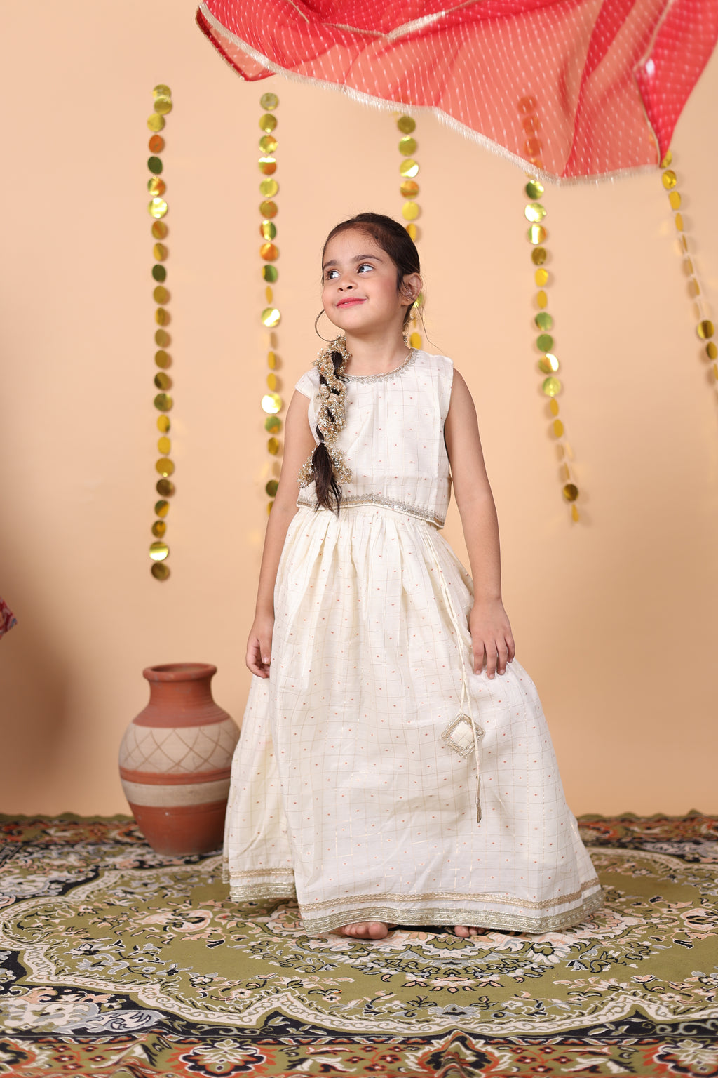 Ivory Check lehenga Set