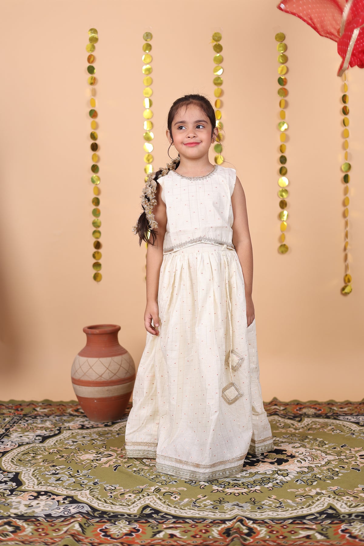 Ivory Check lehenga Set