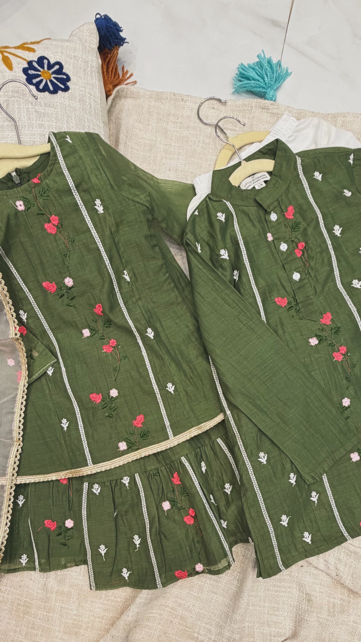 Floral Green Kurta Pyjama Set