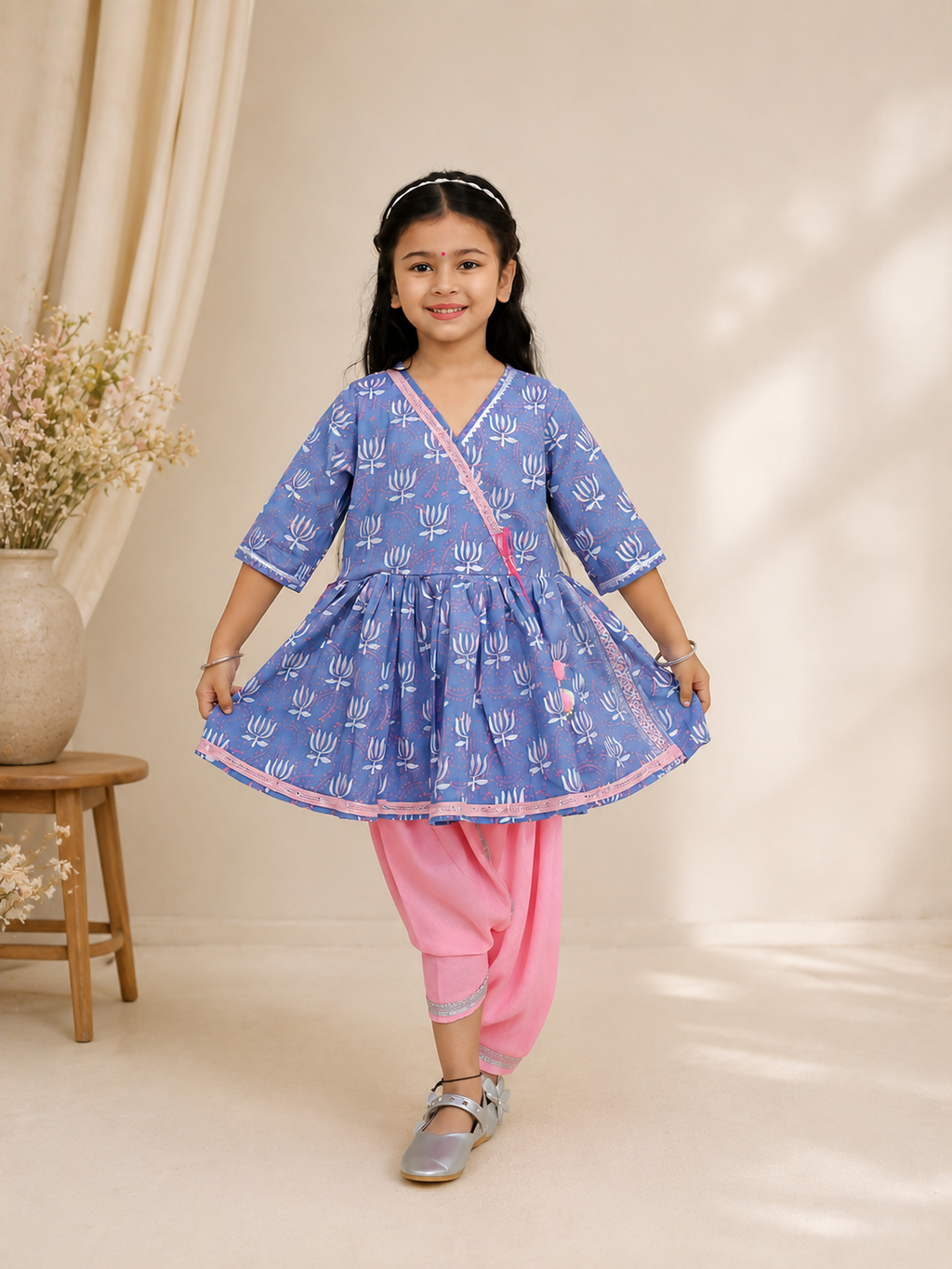 Lotus Bloom Floral Kurti & Dhoti Set