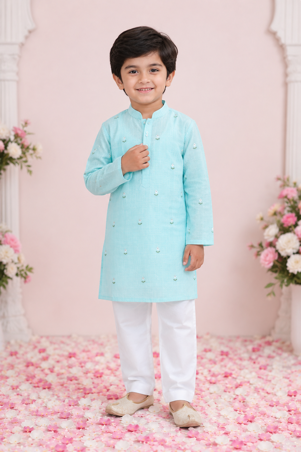Neelkamal Kota Doria Kurta Set