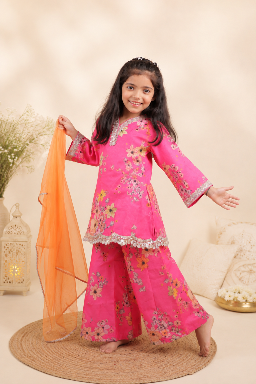 Floral Print Chanderi Palazzo Set