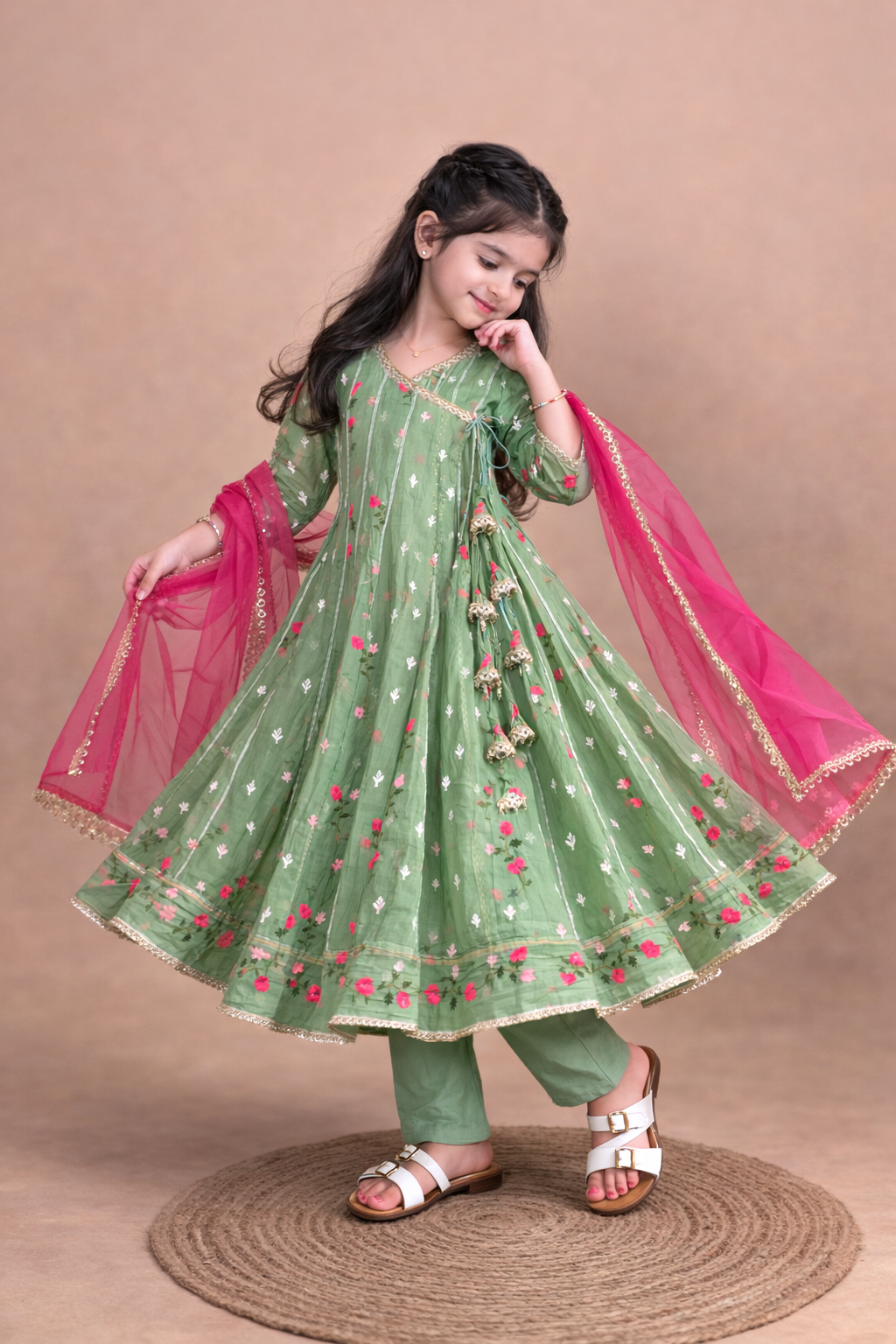 AVOCADO GREEN ANARKALI SUIT