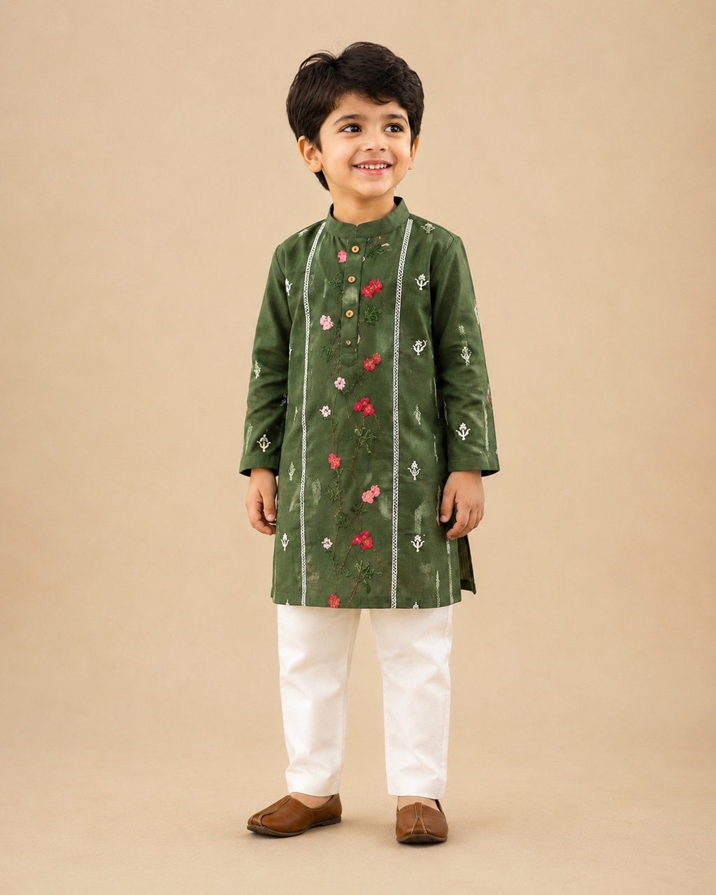 Floral Green Kurta Pyjama Set