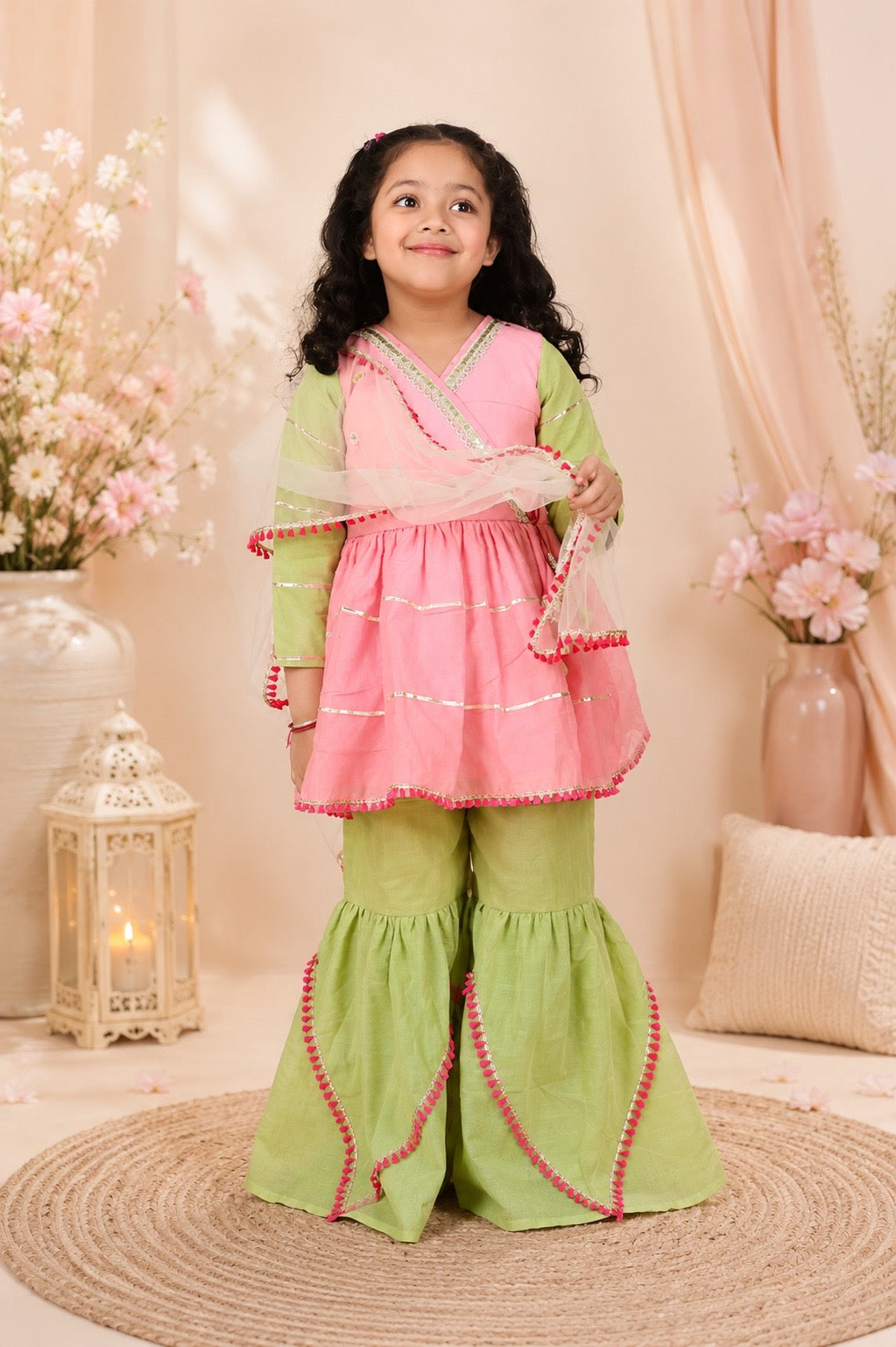 Pastel Pink Neon Sharara Set