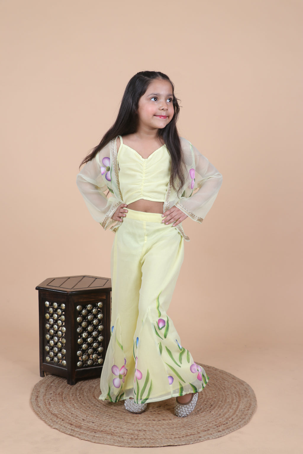 Brush PAINTED FLORAL PALAZZO SET WITH SHRUG.