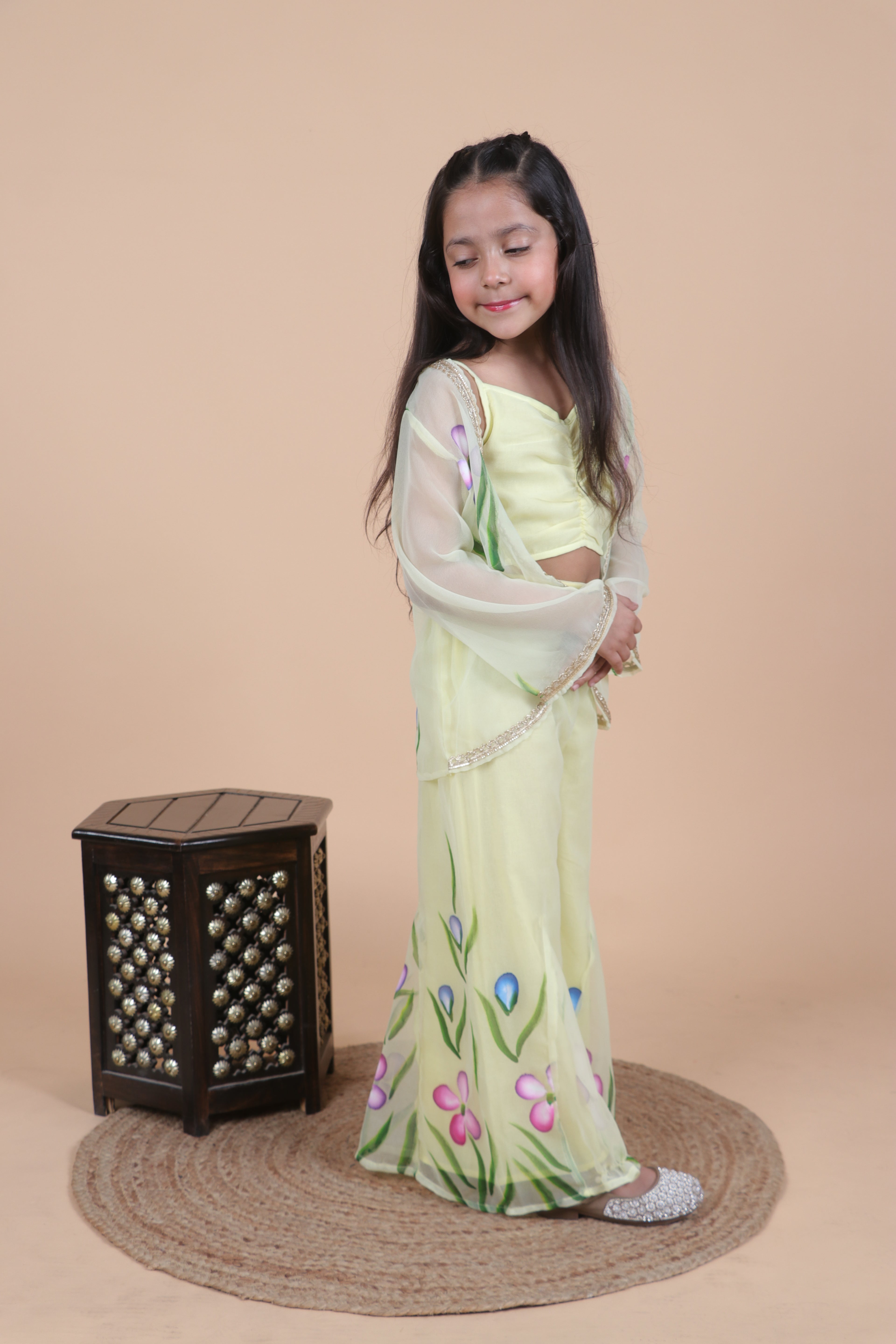 Brush PAINTED FLORAL PALAZZO SET WITH SHRUG.
