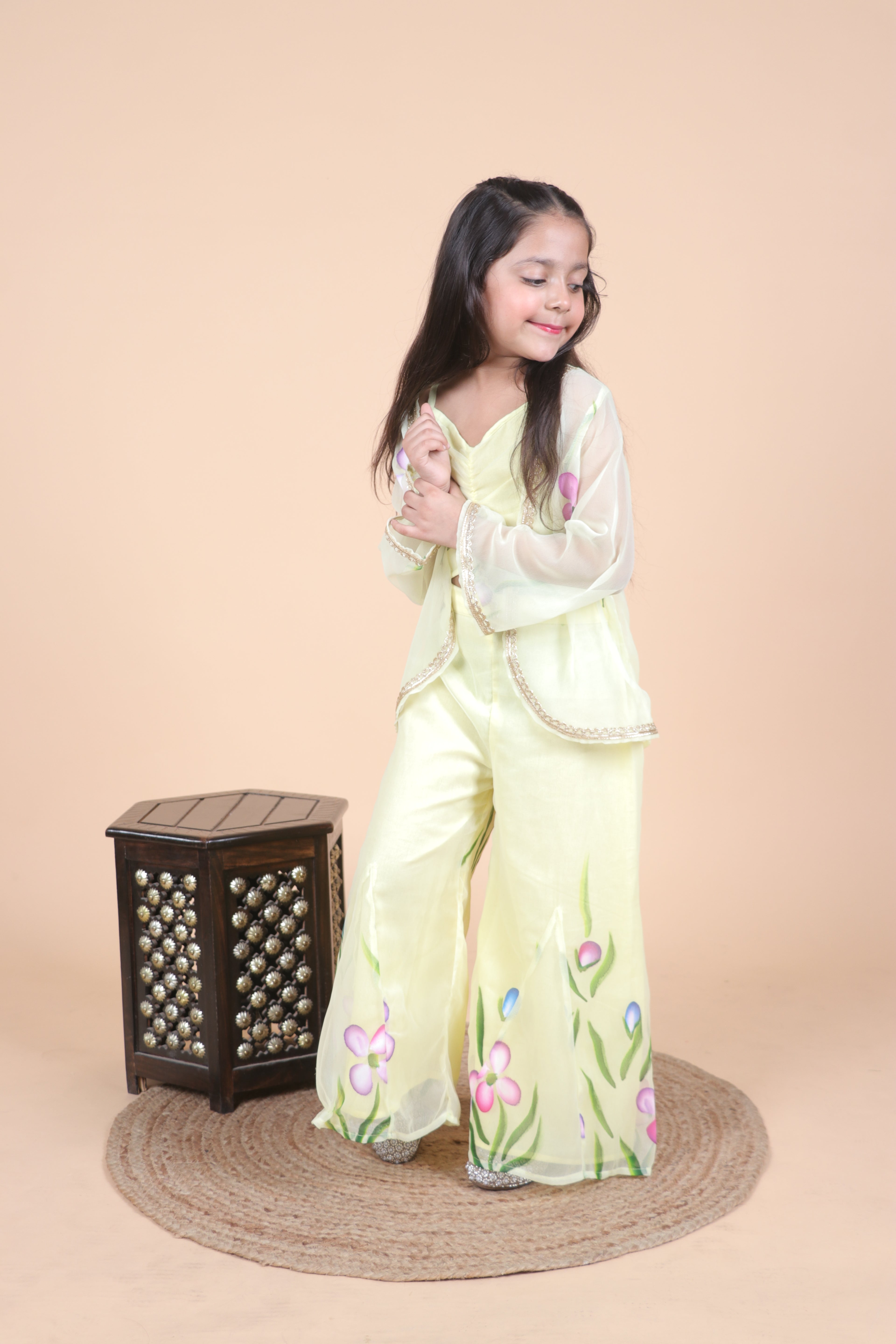 Brush PAINTED FLORAL PALAZZO SET WITH SHRUG.