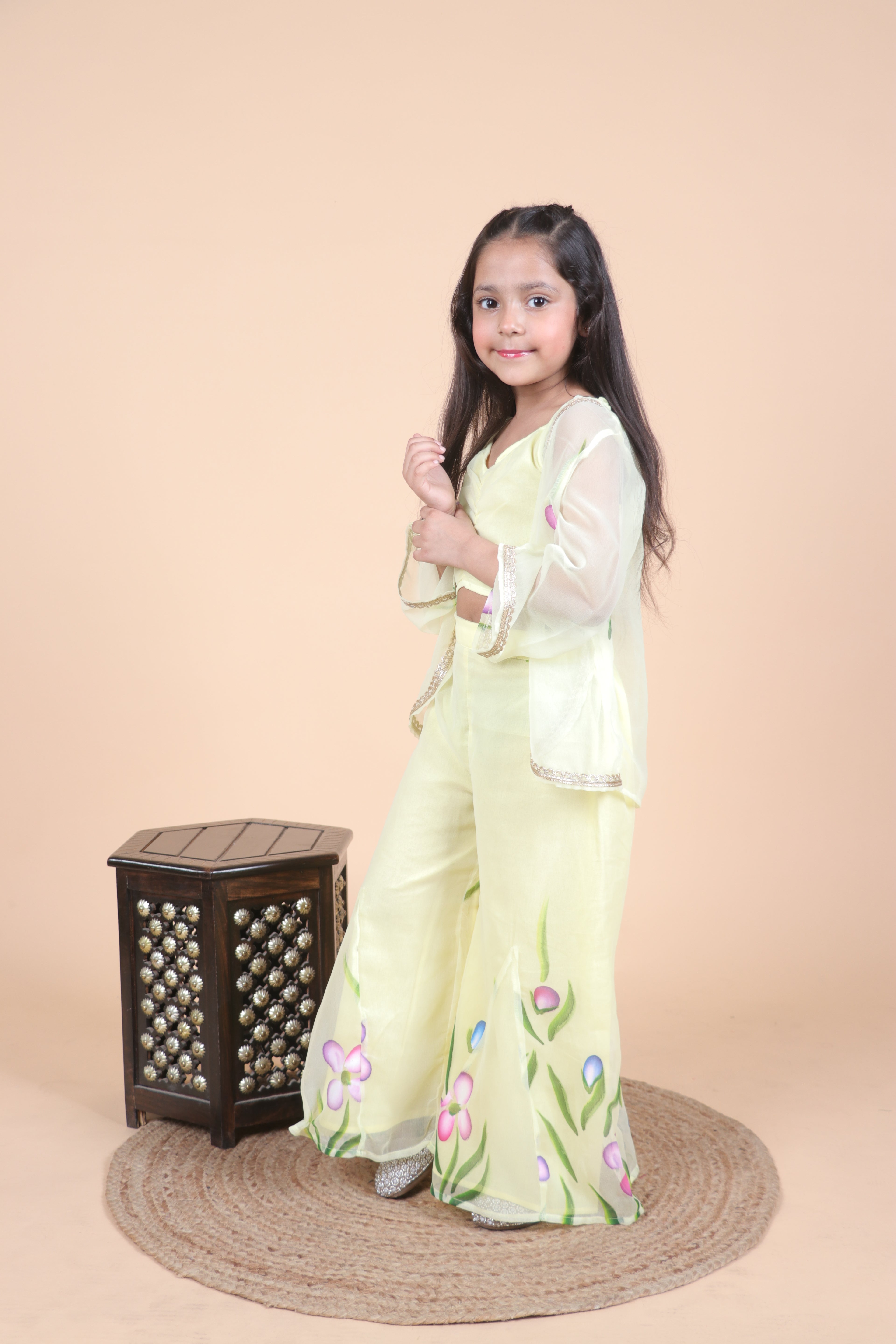 Brush PAINTED FLORAL PALAZZO SET WITH SHRUG.