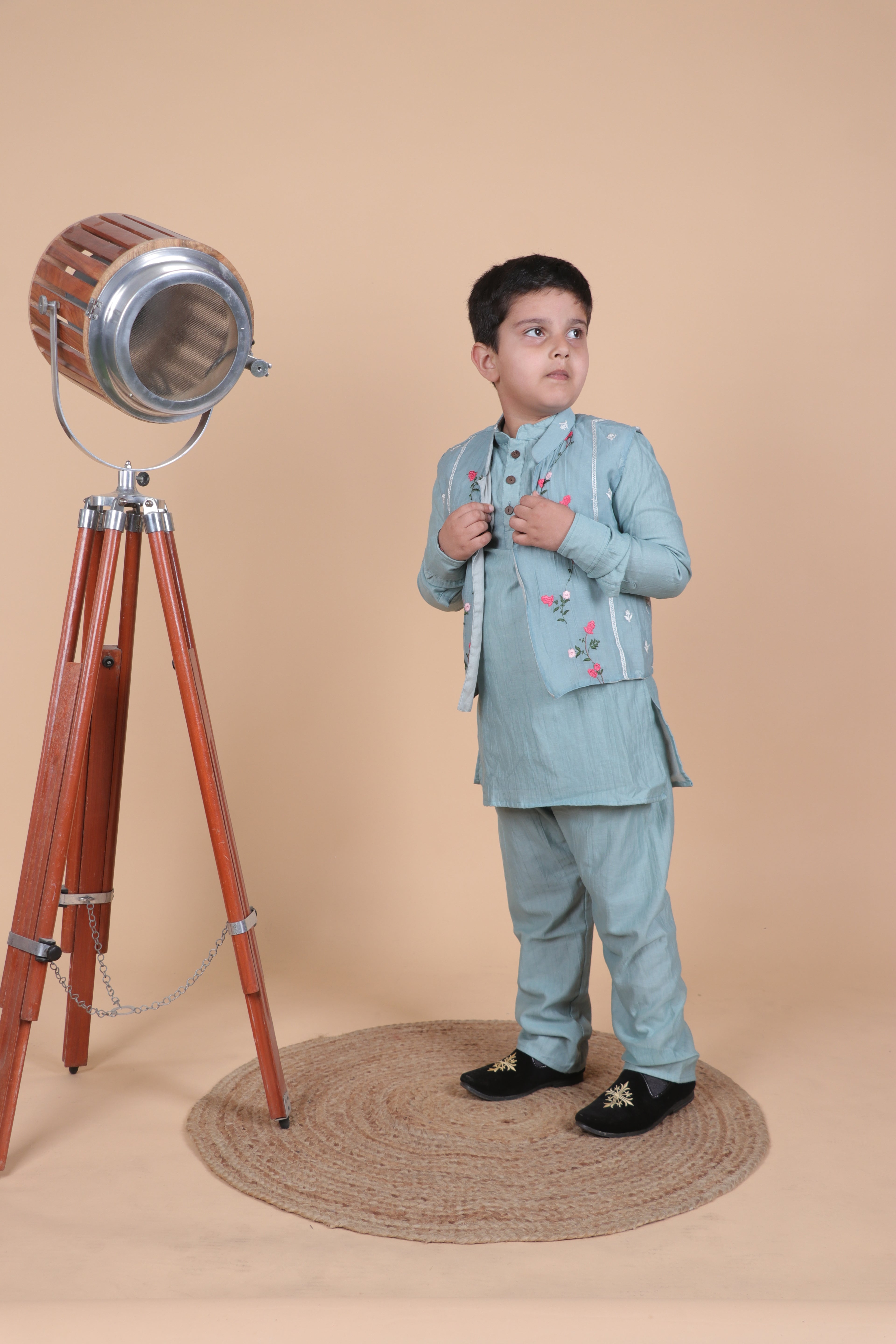 PASTEL BLUE EMBROIDRY JACKET STYLE KURTA PYJAMA