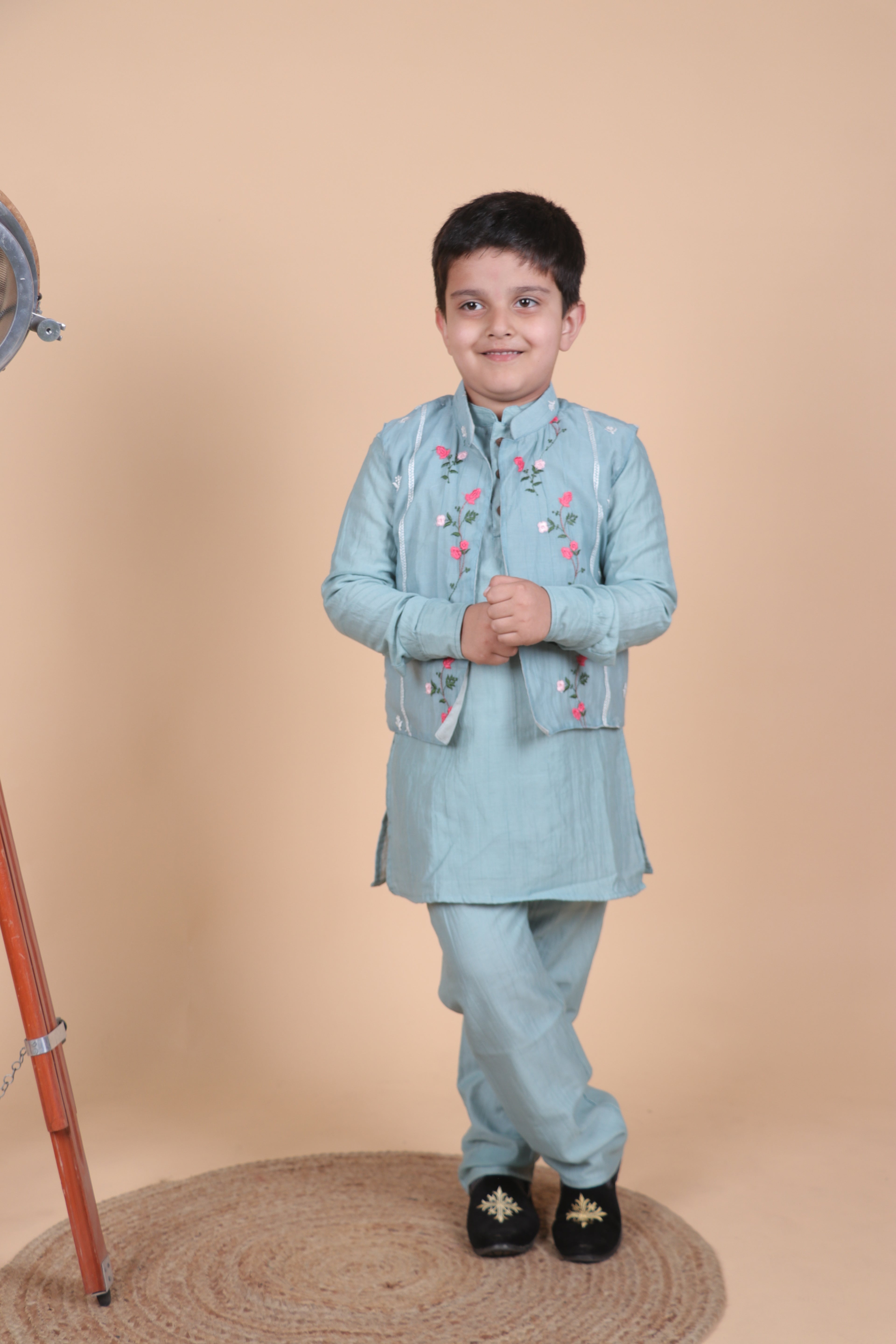 PASTEL BLUE EMBROIDRY JACKET STYLE KURTA PYJAMA