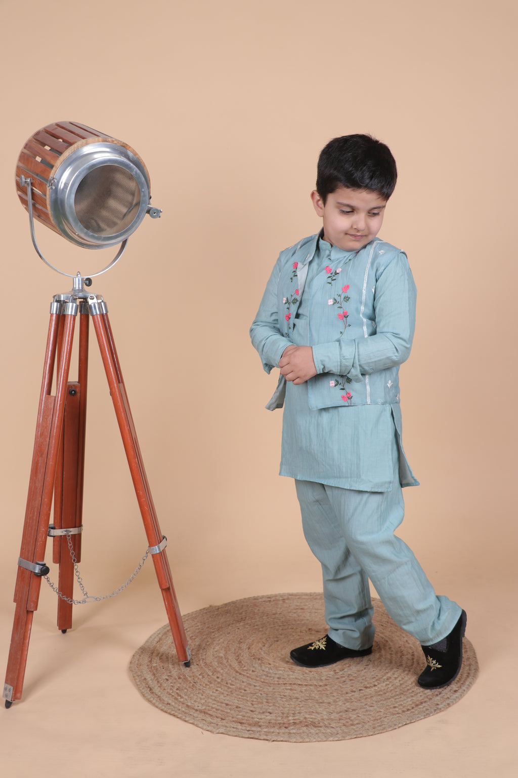 PASTEL BLUE EMBROIDRY JACKET STYLE KURTA PYJAMA