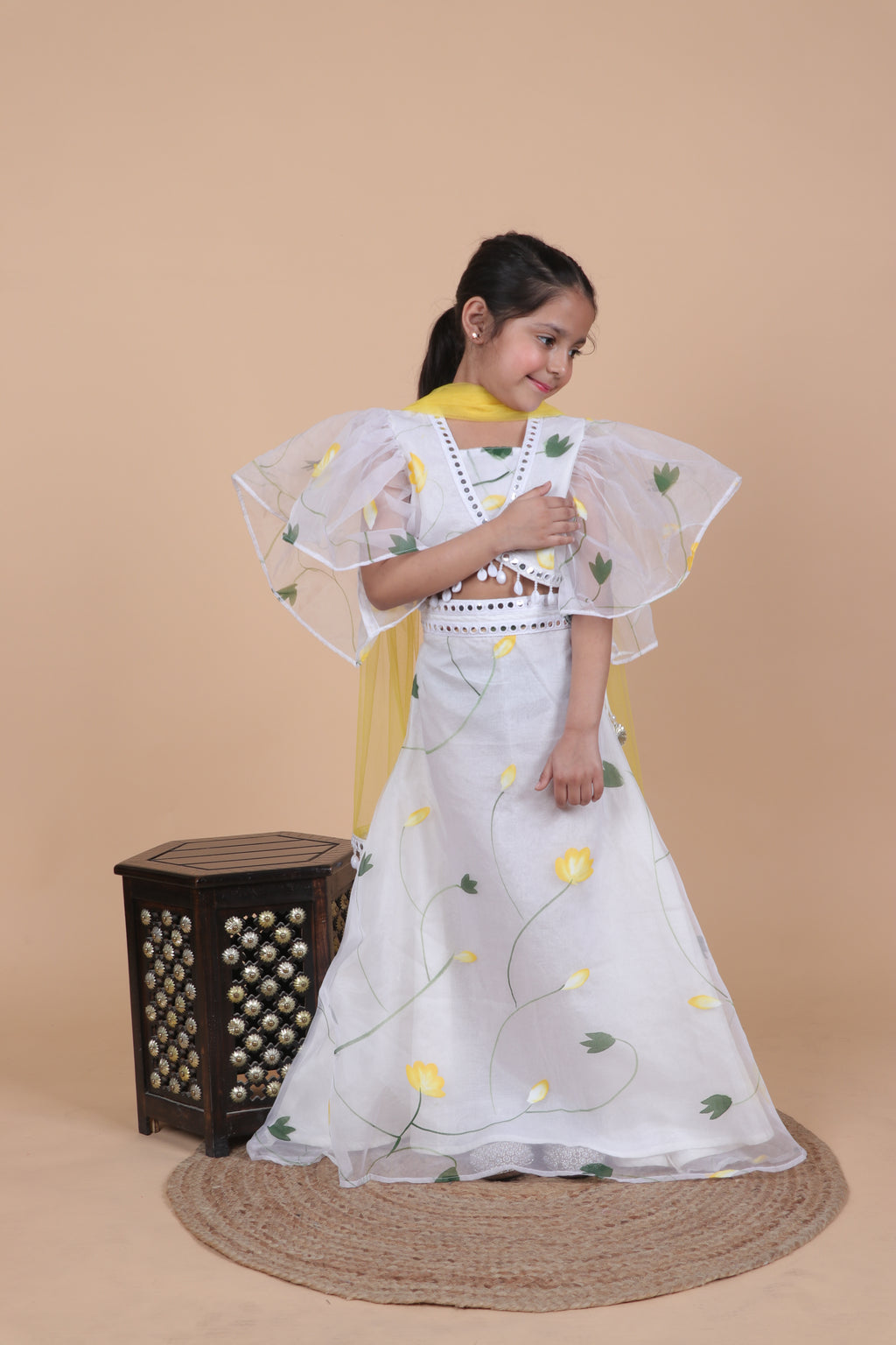 LIME BLOOM ORGANZA LEHENGA SET
