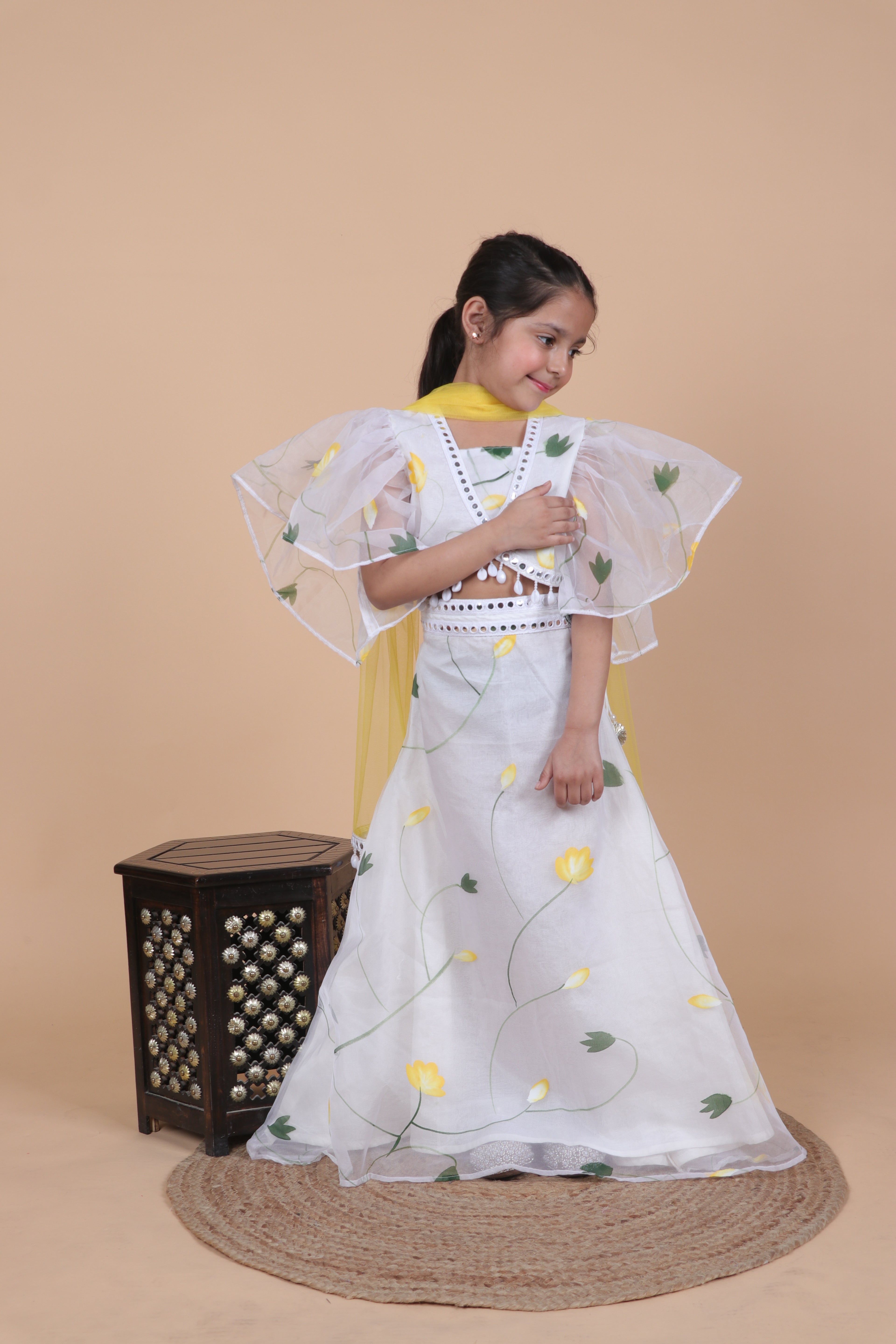 LIME BLOOM ORGANZA LEHENGA SET