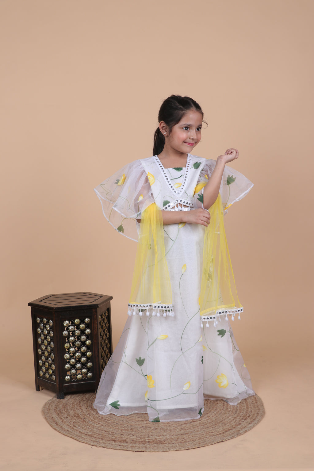 LIME BLOOM ORGANZA LEHENGA SET