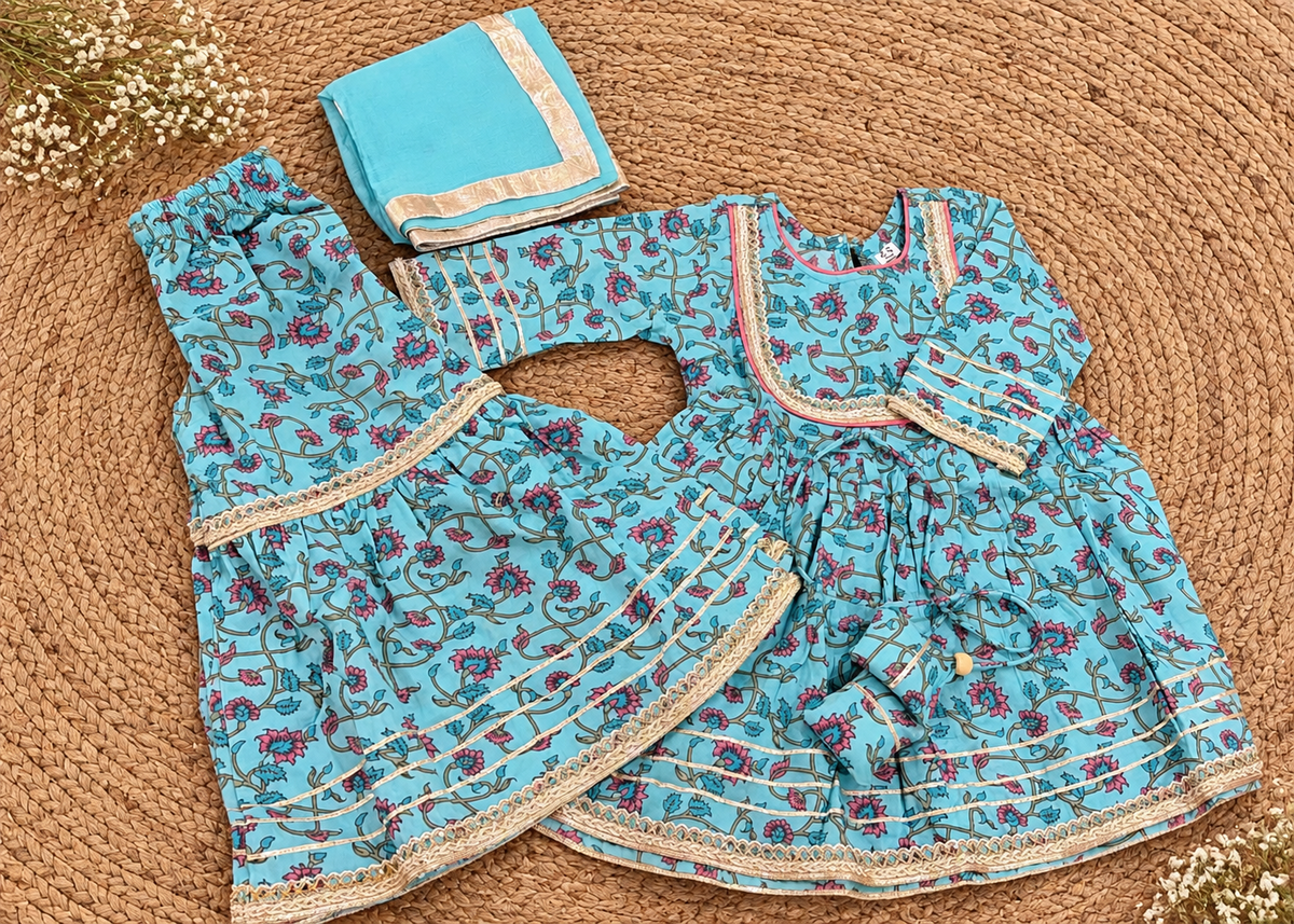 Turquoise Floral Sharara Set