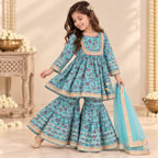 Turquoise Floral Sharara Set