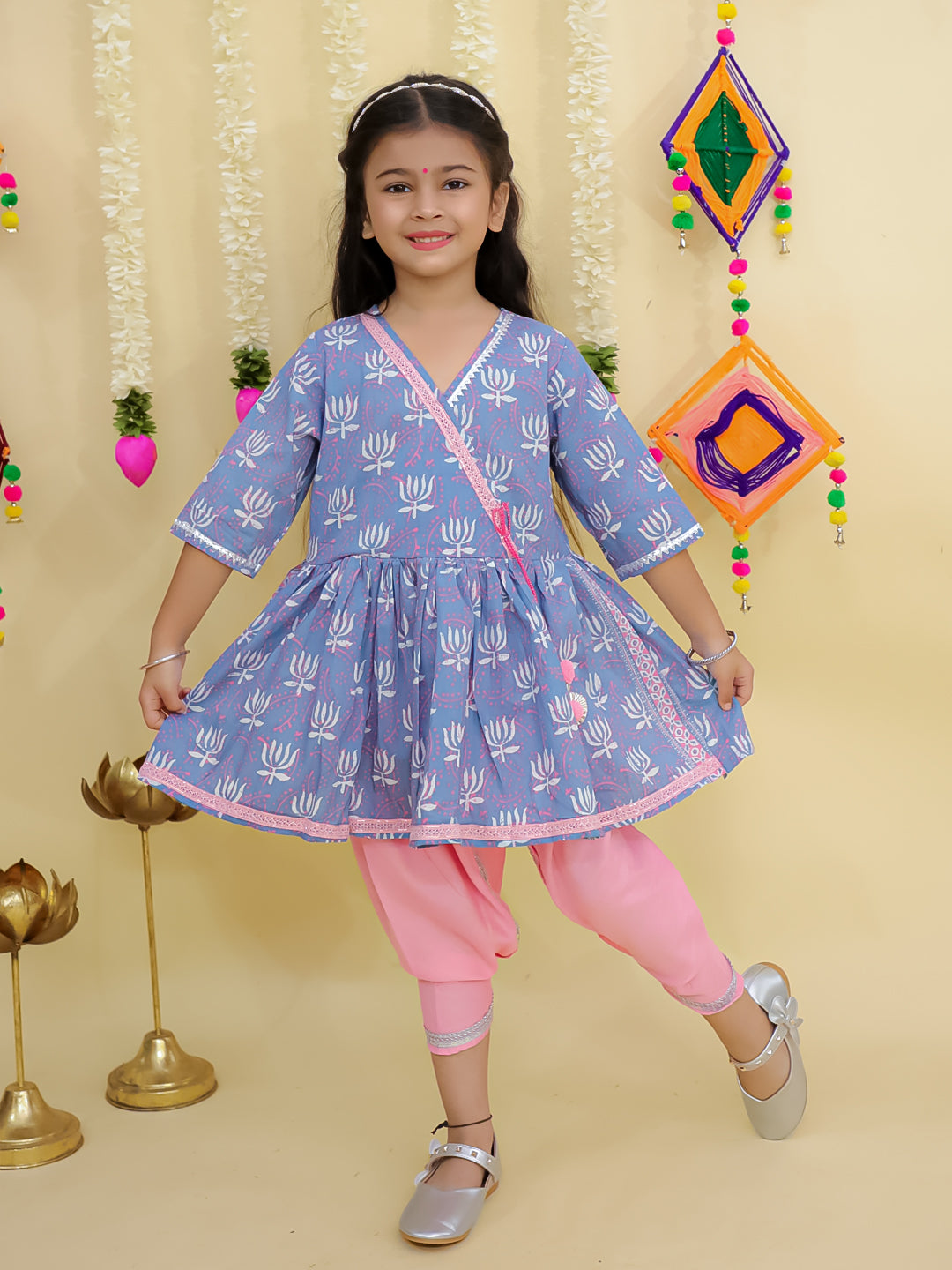 Lotus Bloom Floral Kurti & Dhoti Set