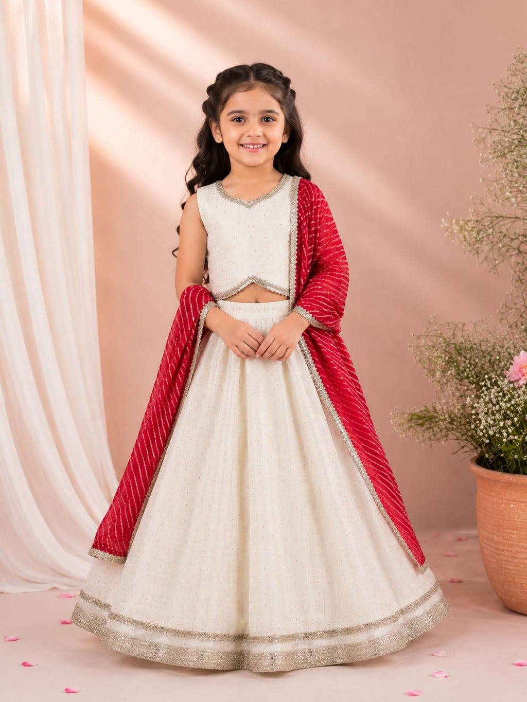 Ivory Check lehenga Set